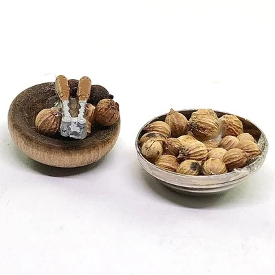 dollhouse miniature bowls of nuts with nutcracker Christmas Holidays food feast - Image 1 of 4