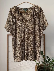 Women's RALPH LAUREN Leopard Animal Print Blouse Top Plus Size 2X - Picture 1 of 3
