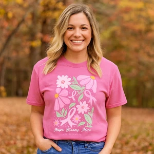 Southernology Cancer Hope Blooms Here Comfort Colors T-Shirt - Picture 1 of 8