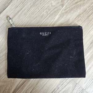 Gucci Bamboo Bag Cosmetic Travel Pouch Velvet Velour Black Zip - Picture 1 of 5