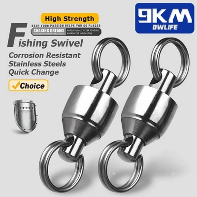 20~50Pcs Fishing Ball Bearing Swivel with Split Ring Stainless Steel Snap 0#~10# - Image 1 of 4