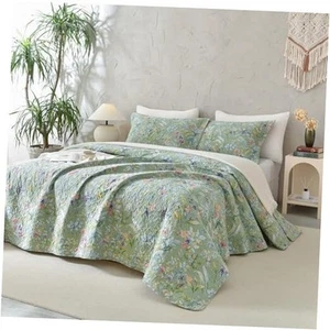 Cotton Quilt Size(90"x98")-Green Floral Quilted Bedspreads Queen Floral a - Picture 1 of 7