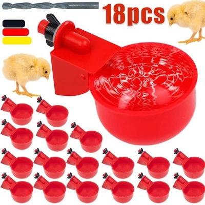 18X Automatische Tassen Hühnertränke Geflügel-Chook Wasserzufuhr Trinker Rot DHL - Bild 1 von 4