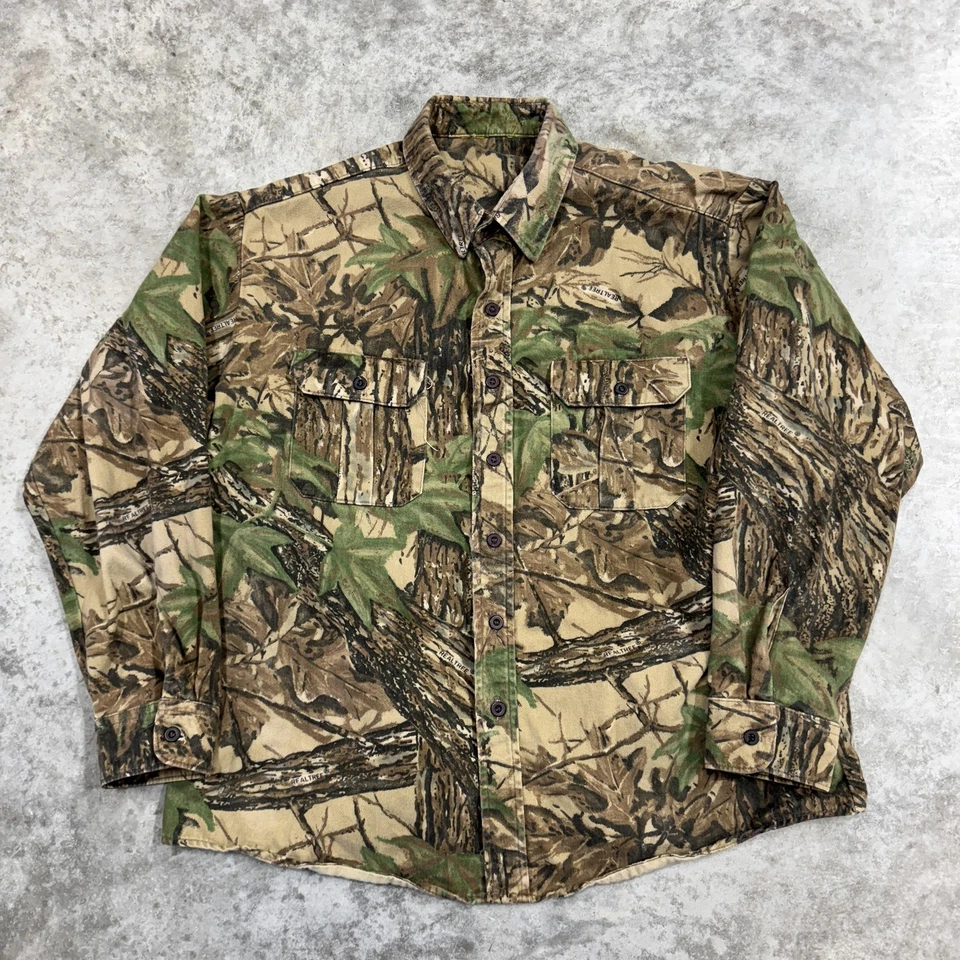 Realtree Shirt Mens Extra Large Brown Green Camo Hunting Button Front Pockets - Image 1 of 4