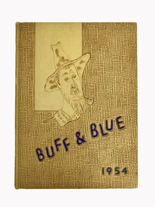 1954 York High School Nebraska Yearbook Buff and Blue Embossed Cover - Picture 1 of 14
