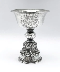 TIBETAN SILVER BUTTER LAMP 19th Century - Picture 1 of 5