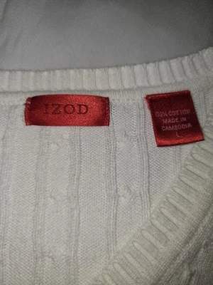 Suéter Para Hombres Izod Tejido con Cable Pesado De Colección Blanco Talla Lg Preppy Minimalista Náutico  Foto 1 de 4