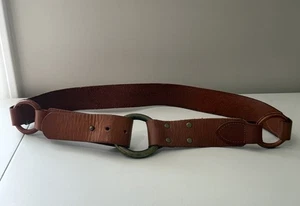 Linea Pelle Brown Leather Belt Brass Ring Boho Cottage Anthropologie Medium - Picture 1 of 15