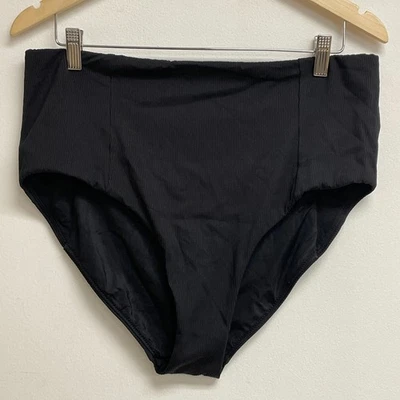 Calia Womenâs Rib High Rise Swim Bottom Pure Black Bikini Separate WSA21404R - Image 1 of 4