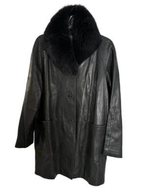 Abrigo Linda Allard para Ellen Tracy de cuero 3/4 con cuello de piel extraíble talla L Foto 1 de 4