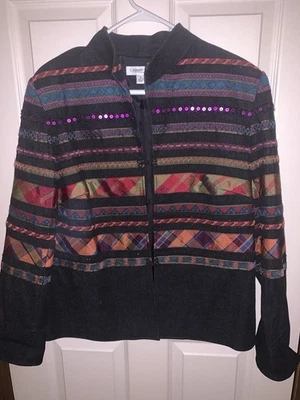 Chaqueta Blazer Coldwater Creek Mujer Talla 12 Manga Larga Completamente Forrada Lentejuelas Negro Foto 1 de 4