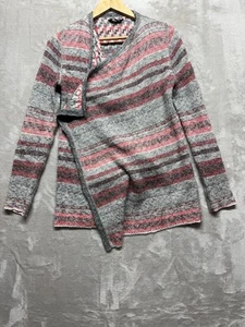 Lucky Brand Wrap Cardigan Sweater Women's Size S Gray Red Chunky Long Sleeve - Picture 1 of 10