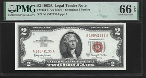 US 2 Dollars 1963A PMG 66 EPQ UNC Fr #1514 Legal Tender Note Granahan/Fowler - Picture 1 of 4