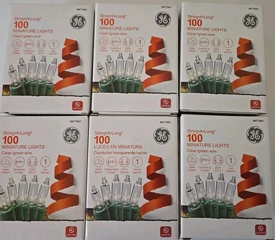 Lot Of 6 Boxes GE 100 Miniature String Lights Clear Bulb with Green Wire 20.6ft  - Image 1 of 4