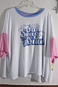 Disney Lilo SUN SEA & STITCH Kurzarm-Schlafshirt ~ Damen 3x ~ Neu mit Etikett - Bild 1 von 4