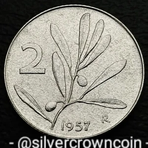 Italy 2 Lire 1957 R. KM#94. 2$ coin. Honey Bee. Olive Branch ๐. H - Picture 1 of 7
