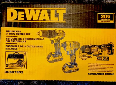New - DEWALT 20V MAX Brushless Cordless 3 Tool Combo Kit Contractor Bag DCK379D2 - Image 1 of 4