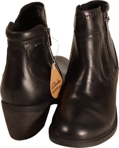 Clarks Neva wasserdichter Damenstiefel schwarzes Leder mit Reißverschluss US-Größe 10 M - Bild 1 von 5