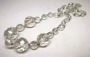 Vintage Art Deco Long Oversized Faceted Crystal Glass Graduated Bead Necklace - Picture 1 of 8