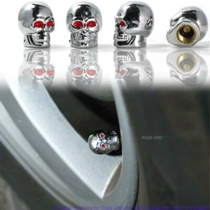 4 Chrome Skull Head Valve Stem Caps Motorcycle Car Truck SUV Bike Tire Air Cover - Picture 1 of 10