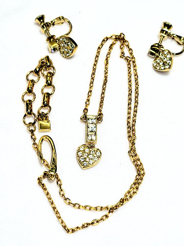 Set collana e orecchini cuore cristallo Givenchy oro vintage