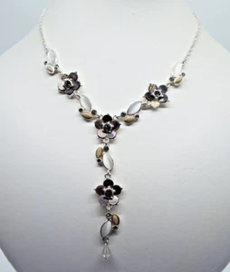 VERY FINE M. & S. Y PENDANT ENAMEL & CRYSTALS FLOWERS & PETALS 38 cm AD NECKLACE - Picture 1 of 4