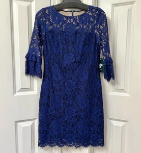 Lauren Ralph Lauren Kleid mit Spitze und Glockenärmeln, Größe 6, dunkelblau - Bild 1 von 5