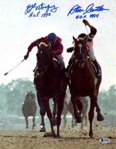 JORGE VELASQUEZ & STEVE CAUTHEN SIGNED 11x14 PHOTO ALYDAR AFFIRMED BECKETT BAS - Picture 1 of 4