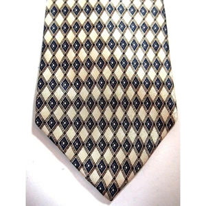 Today's Man Herren-Krawatte 100 % Seide 60" beige blau diamant geometrischer Druck - Bild 1 von 3