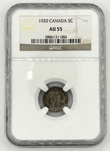1920 CANADA Silver 5 Cent Coin - NGC AU 55 - Picture 1 of 2