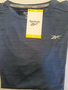 Reebok men's M Polyspandex Performance Blue Crew Neck T-Shirt - Picture 1 of 8