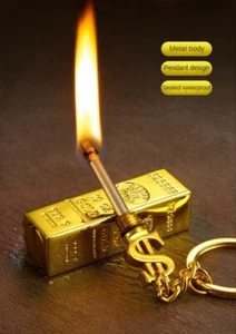 Streichholz Goldbarren Benzin Sturmfeuerzeug đ„ SchlĂŒsselanhĂ€nger Geschenk Edel  - Bild 1 von 7