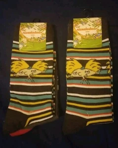 Nickelodeon Hey Arnold + Stimpy 2 Pack Men's Crew Socks Size 10-13 (NEW) - Picture 1 of 6