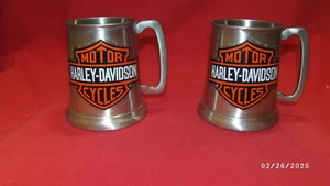 2 Harley-Davidson English Pweter Mugs with Clear Glass Bottom - Picture 1 of 3