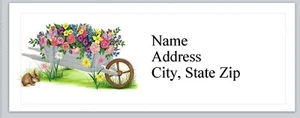 Personalized Address Labels Flowers in Wheelbarrow (bx 888) - Picture 1 of 3