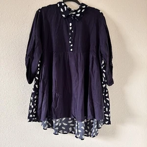 Umgee Women Large Linen Blend Loose Fit Lagenlook Popover Tunic Mixed Media NWT - Picture 1 of 13