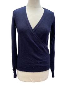 Boden Jumper Navy Blue Alpaca Wool Mix V Neck Faux Wrap Front Jumper Size UK 6 - Picture 1 of 8