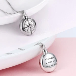 18K 925 Sterling Silver Inspirational Nautical Compass Cremation Ashes Pendant - Picture 1 of 3
