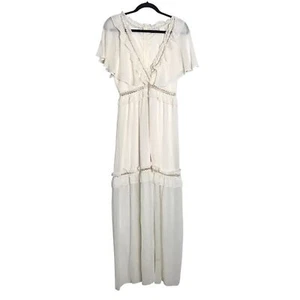 Danity Paris Fairy Tiered Ruffled Maxi Dress Size L Ivory Ethereal Boho Wedding - Picture 1 of 9