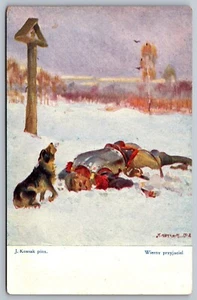 Postal Polonia J Kossak Wierny Przyjaciel Fiel Amigo Triste Artista Firmado J8 - Imagen 1 de 3