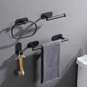 Toallero Baño Sin Perforación Acero Inoxidable Negro Toallero Juego de Accesorios - Imagen 1 de 21