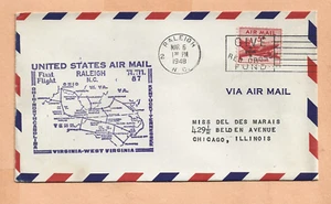 FIRST FLIGHT CAM 87 RALEIGH N.C TO LOUISVILLE KY MAR 6,1948 - Picture 1 of 1