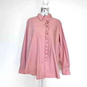 Mela Purdie Pink Ruffle Shirt Top Size 2X 18 Button Up Long Sleeve Women’s - Picture 1 of 7