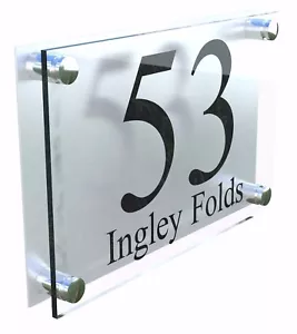 LARGE HOUSE SIGN PLAQUE DOOR NUMBER STREET GLASS EFFECT ACRYLIC HOUSE NAME PR2BS - Picture 1 of 6
