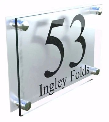 LARGE HOUSE SIGN PLAQUE DOOR NUMBER STREET GLASS EFFECT ACRYLIC HOUSE NAME PR2BS - Image 1 of 4
