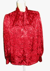 Oscar de la Renta Blouse ~ Womens 14 ~ Red/Black Leopard ~ Silky Dressy - Picture 1 of 19