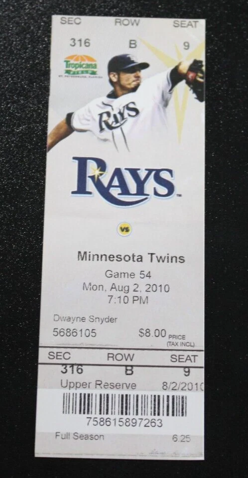 Tampa Bay Rays | 2 de agosto de 2010 | Boleto debut de Jeremy Hellickson Foto 1 de 1