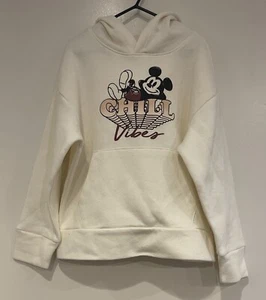 Disney Unisex Kids Cozy Fleece Chill Mickey Mouse Pullover Hoodie Cream S (6-7) - Picture 1 of 7