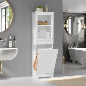 53" Tilt Out Laundry Hamper Bathroom Laundry Cabinet w/ Basket Shelves Organizer - Picture 1 of 9