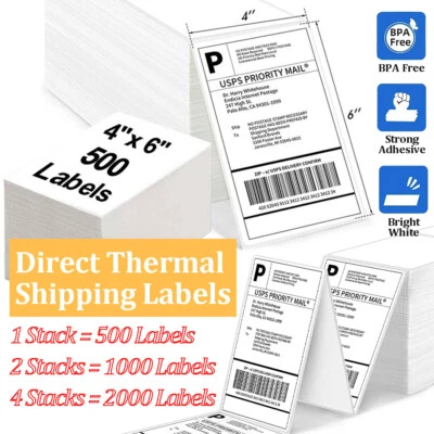 Direct Thermal Shipping Labels 4x6" Adhesive Address Fanfold Labels Zebra Rollo - image 1 of 4